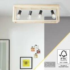 Luminaires Rustiques-Luminaires Brilliant Plafonnier Brilliant Nerea Bois clair, Noir, 4 lumières