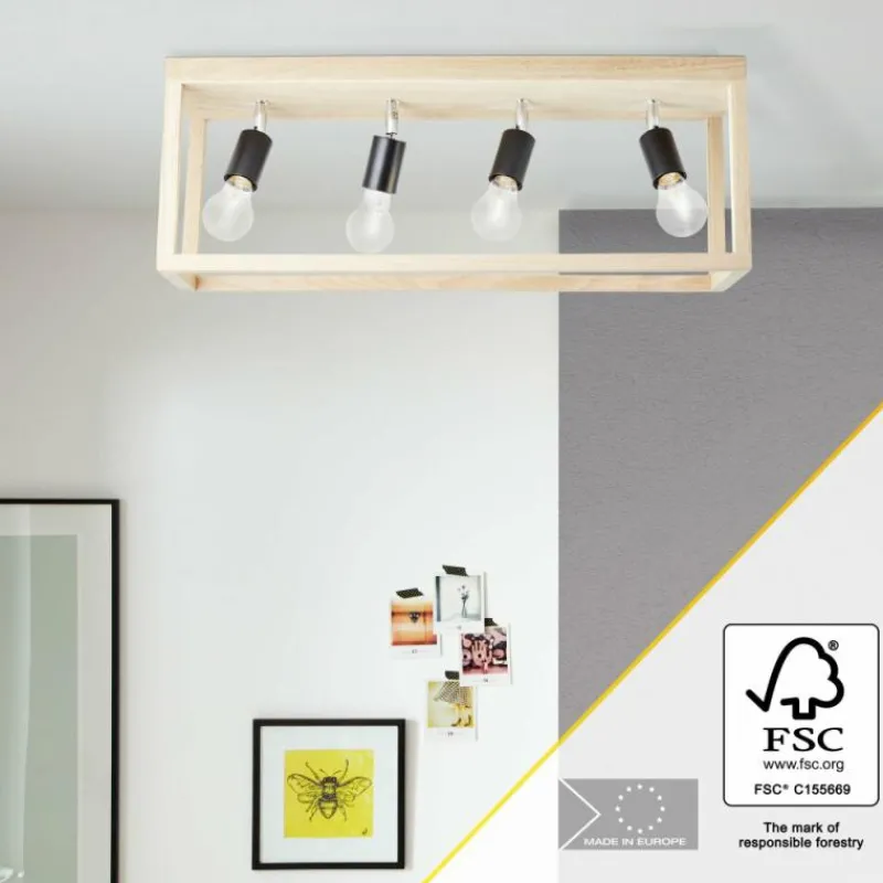 Luminaires Rustiques-Luminaires Brilliant Plafonnier Brilliant Nerea Bois clair, Noir, 4 lumières