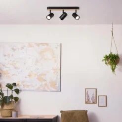 Luminaires Rustiques-Luminaires Brilliant Plafonnier Brilliant Niels Écru, Noir, 3 lumières