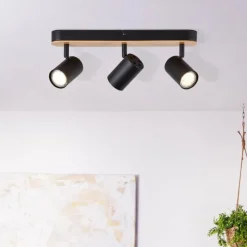 Luminaires Rustiques-Luminaires Brilliant Plafonnier Brilliant Niels Écru, Noir, 3 lumières