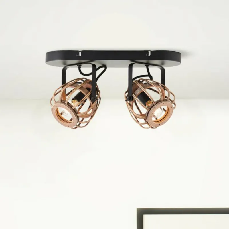 Luminaires Rustiques-Luminaires Brilliant Plafonnier Brilliant Nikka Noir, 2 lumières