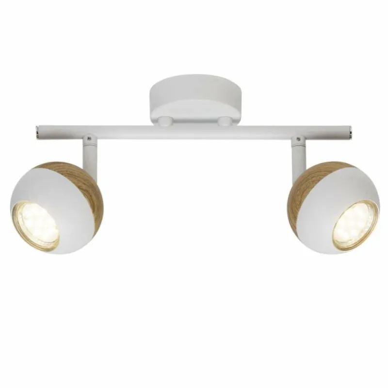Lampes En Bois-Luminaires Brilliant Plafonnier Brilliant Scan LED Bois clair, Blanc, 2 lumières