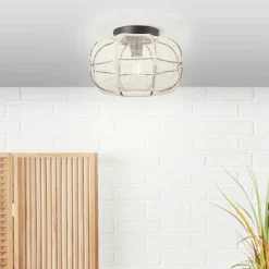 Lampes En Tissu-Luminaires Brilliant Plafonnier Brilliant Tannah Noir, 1 lumière