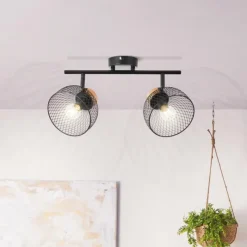 Luminaires Rustiques-Luminaires Brilliant Plafonnier Brilliant Thuy Noir, 2 lumières