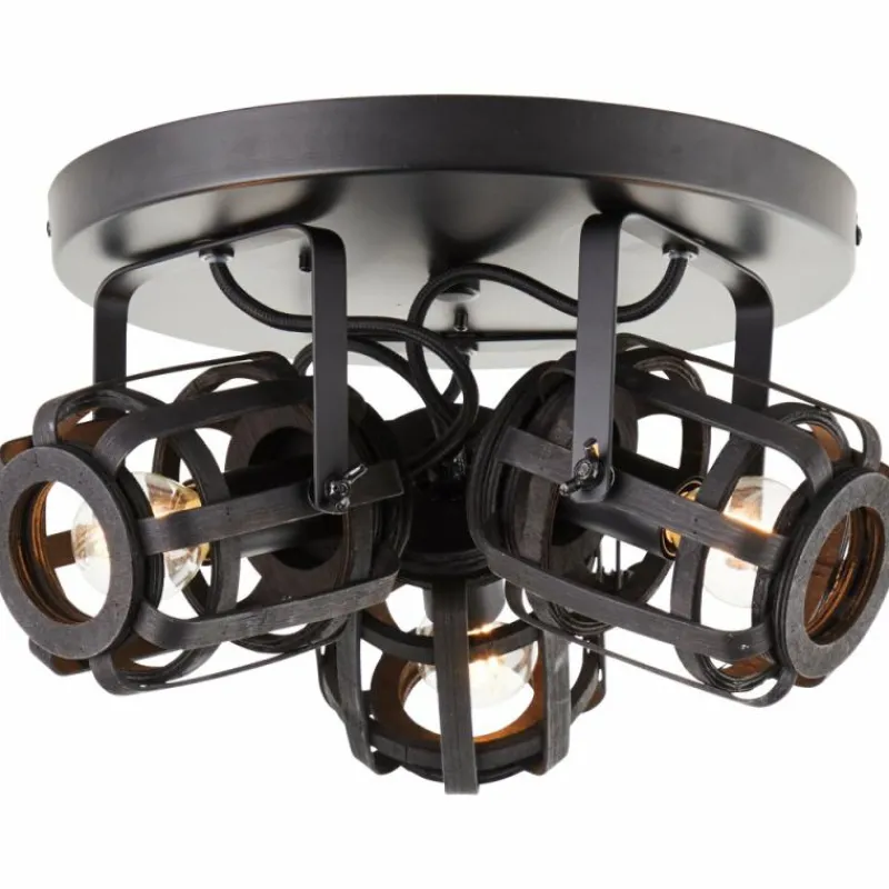 Style Boho-Chic-Luminaires Brilliant Plafonnier Brilliant Woodrow Noir, 3 lumières