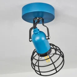 Lampes Vintages & Rétros-hofstein Plafonnier Builako Bleu, Noir, 1 lumière