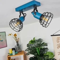 Lampes Vintages & Rétros-hofstein Plafonnier Builako Bleu, Noir, 2 lumières