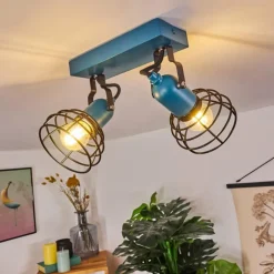 Lampes Vintages & Rétros-hofstein Plafonnier Builako Bleu, Noir, 2 lumières