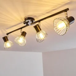 Luminaires Rustiques-hofstein Plafonnier Burkal Chrome, Noir, 4 lumières