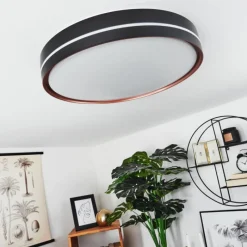 hofstein Plafonnier Cachalot LED Cuivre, Noir, 1 lumière, Télécommandes, Changeur de couleurs