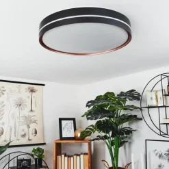 hofstein Plafonnier Cachalot LED Cuivre, Noir, 1 lumière, Télécommandes, Changeur de couleurs