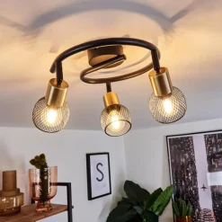 Lampes Vintages & Rétros-hofstein Plafonnier Cairns Vieux laiton, Noir, 3 lumières