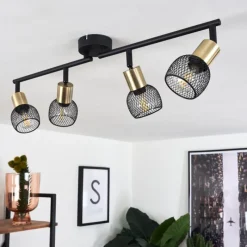 Lampes Vintages & Rétros-hofstein Plafonnier Cairns Vieux laiton, Noir, 4 lumières