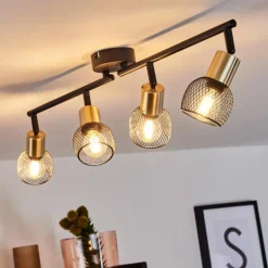 Lampes Vintages & Rétros-hofstein Plafonnier Cairns Vieux laiton, Noir, 4 lumières