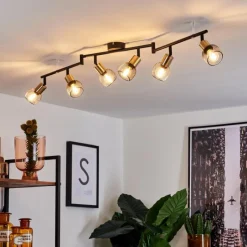 Lampes Vintages & Rétros-hofstein Plafonnier Cairns Vieux laiton, Noir, 6 lumières