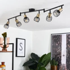 Lampes Vintages & Rétros-hofstein Plafonnier Cairns Vieux laiton, Noir, 6 lumières