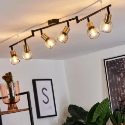 Lampes Vintages & Rétros-hofstein Plafonnier Cairns Vieux laiton, Noir, 6 lumières