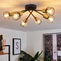 Lampes Vintages & Rétros-hofstein Plafonnier Cairns Vieux laiton, Noir, 6 lumières