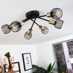 Lampes Vintages & Rétros-hofstein Plafonnier Cairns Vieux laiton, Noir, 6 lumières