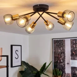 Lampes Vintages & Rétros-hofstein Plafonnier Cairns Vieux laiton, Noir, 6 lumières