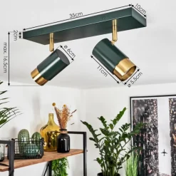 hofstein Plafonnier Campanas Vert, Laiton, 2 lumières