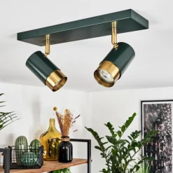 hofstein Plafonnier Campanas Vert, Laiton, 2 lumières