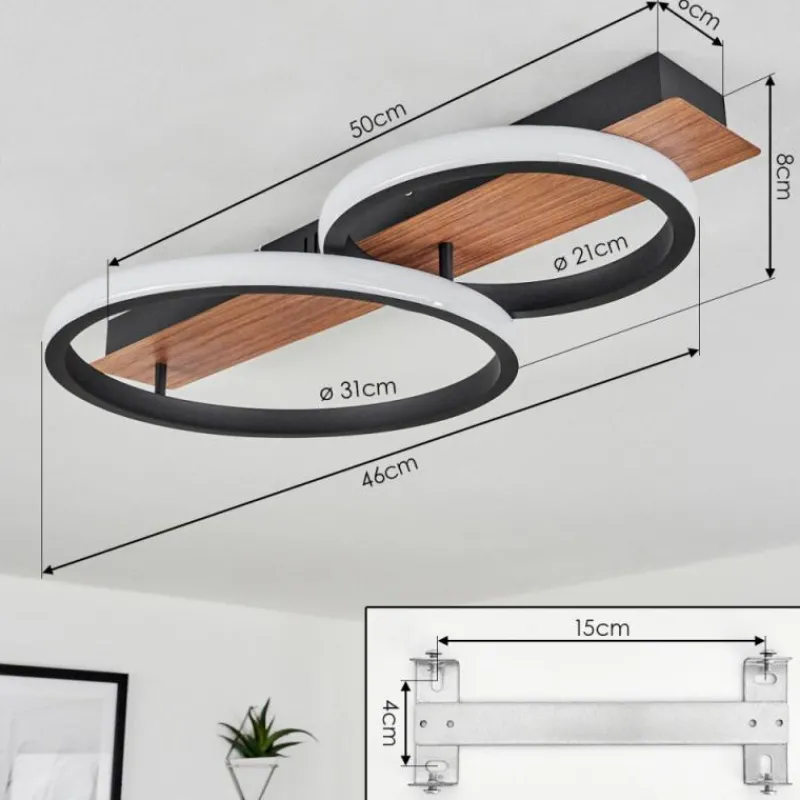 Luminaires Scandinaves-hofstein Plafonnier Canhestros LED Couleur bois, Noir, 1 lumière