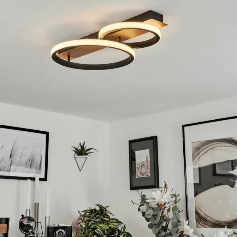 Luminaires Scandinaves-hofstein Plafonnier Canhestros LED Couleur bois, Noir, 1 lumière