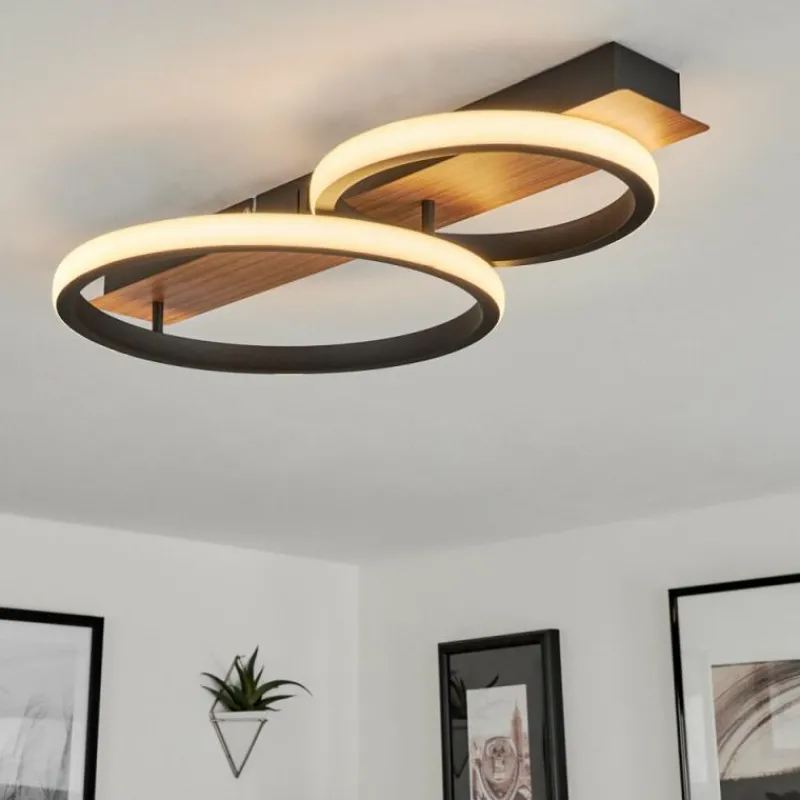 Luminaires Scandinaves-hofstein Plafonnier Canhestros LED Couleur bois, Noir, 1 lumière