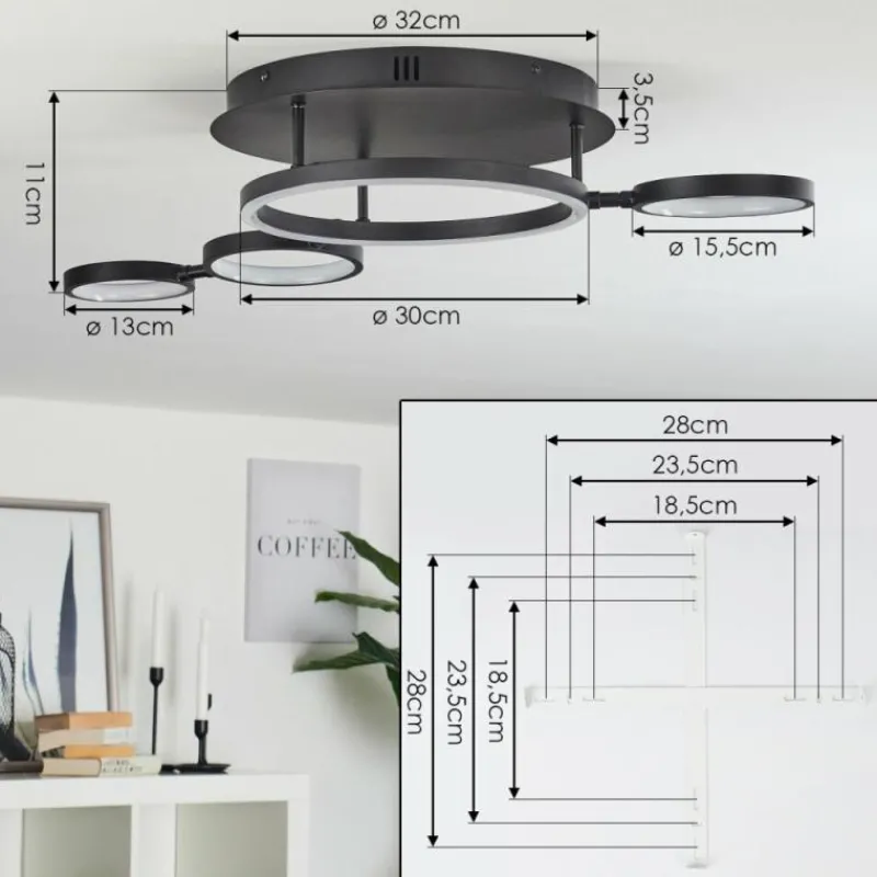 hofstein Plafonnier Carrisito LED Noir, 1 lumière