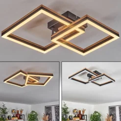 Lampes En Bois-Lampe Plafonnier Cascada LED Brun, Couleur bois, Noir, 1 lumière