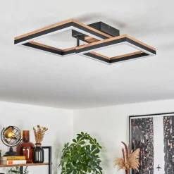 Lampes En Bois-Lampe Plafonnier Cascada LED Brun, Couleur bois, Noir, 1 lumière