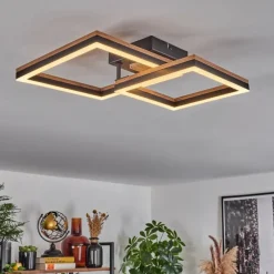 Lampes En Bois-Lampe Plafonnier Cascada LED Brun, Couleur bois, Noir, 1 lumière