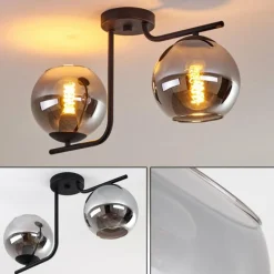 Suspension Verre Fumé-hofstein Plafonnier Cayuta Noir, 2 lumières
