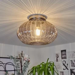 Suspension Verre Fumé-hofstein Plafonnier Chapal Nickel mat, 1 lumière