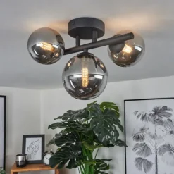 Suspension Verre Fumé-hofstein Plafonnier Chariton LED Noir, 3 lumières
