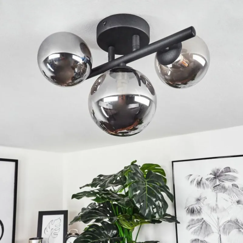 Suspension Verre Fumé-hofstein Plafonnier Chariton LED Noir, 3 lumières