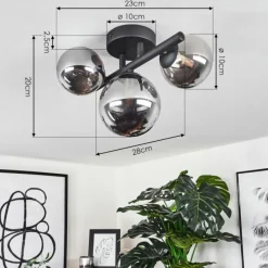 Suspension Verre Fumé-hofstein Plafonnier Chariton LED Noir, 3 lumières