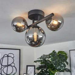 Suspension Verre Fumé-hofstein Plafonnier Chariton LED Noir, 3 lumières