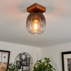 Suspension Verre Fumé-hofstein Plafonnier Chauplane Bois foncé, Noir, 1 lumière