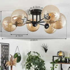 hofstein Plafonnier Chehalis Ambre, 6 lumières