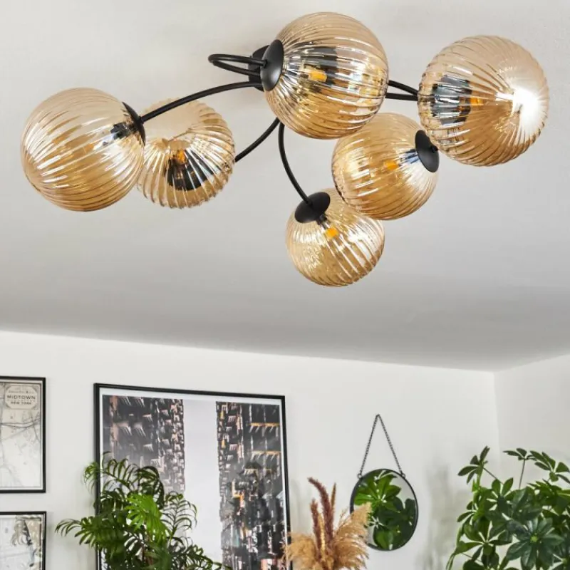 hofstein Plafonnier Chehalis Ambre, 6 lumières