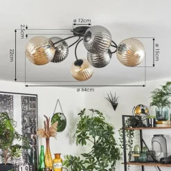 hofstein Plafonnier Chehalis Ambre, Fumé, 6 lumières