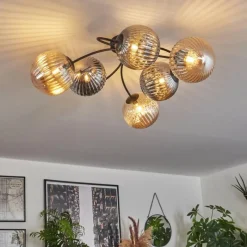 hofstein Plafonnier Chehalis Ambre, Fumé, 6 lumières