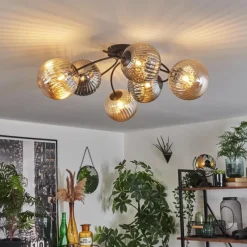 hofstein Plafonnier Chehalis Ambre, Fumé, 6 lumières