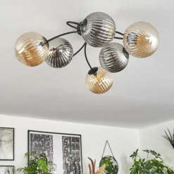 hofstein Plafonnier Chehalis Ambre, Fumé, 6 lumières