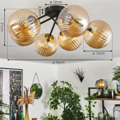 hofstein Plafonnier Chehalis Ambre, 6 lumières