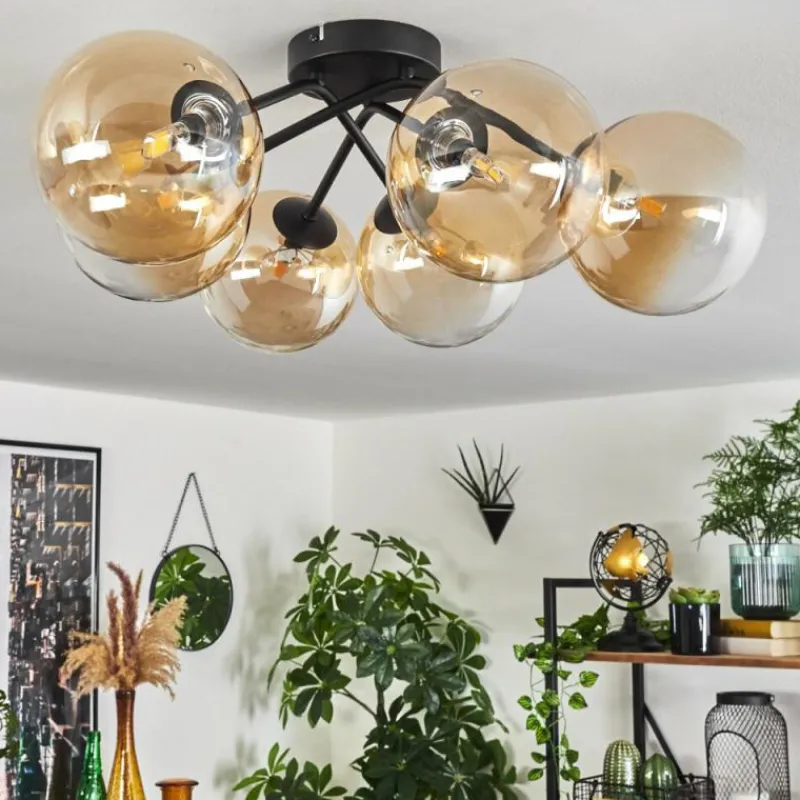 hofstein Plafonnier Chehalis Ambre, Clair, 6 lumières