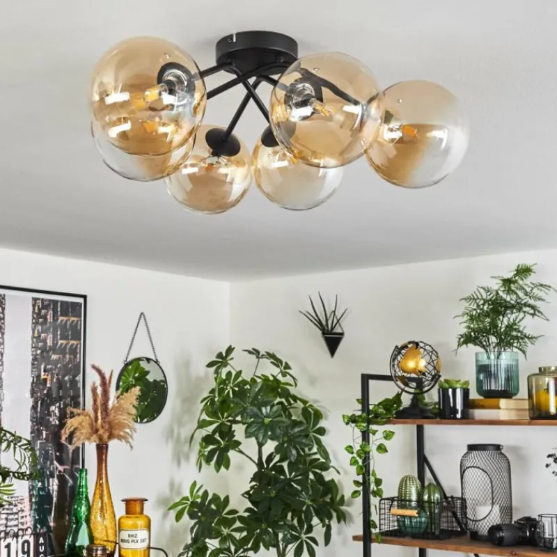 hofstein Plafonnier Chehalis Ambre, Clair, 6 lumières