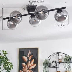 hofstein Plafonnier Chehalis Clair, Fumé, 5 lumières